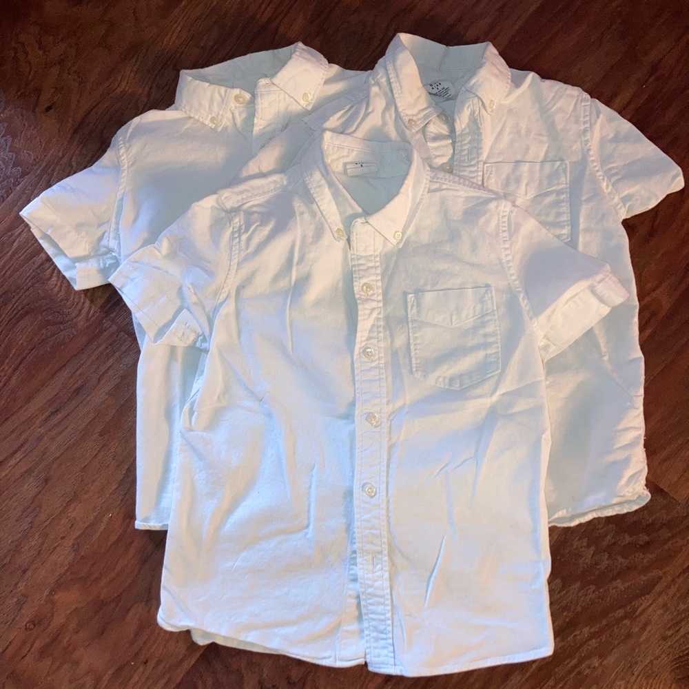 3 Gap Boys Short Sleeve Uniform White Button Down Shirts